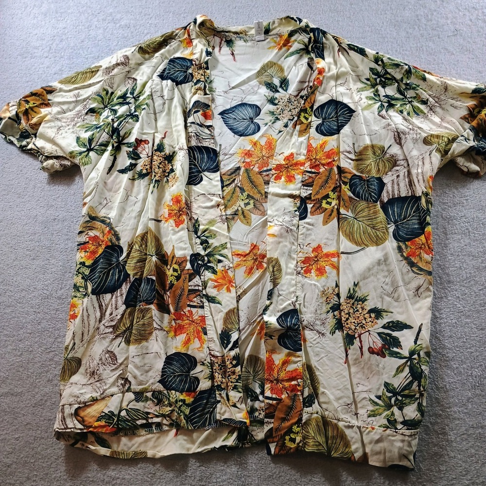 CUPSHE Womens Tropical Floral Kimono Coverup Cream Large‎ Open Front